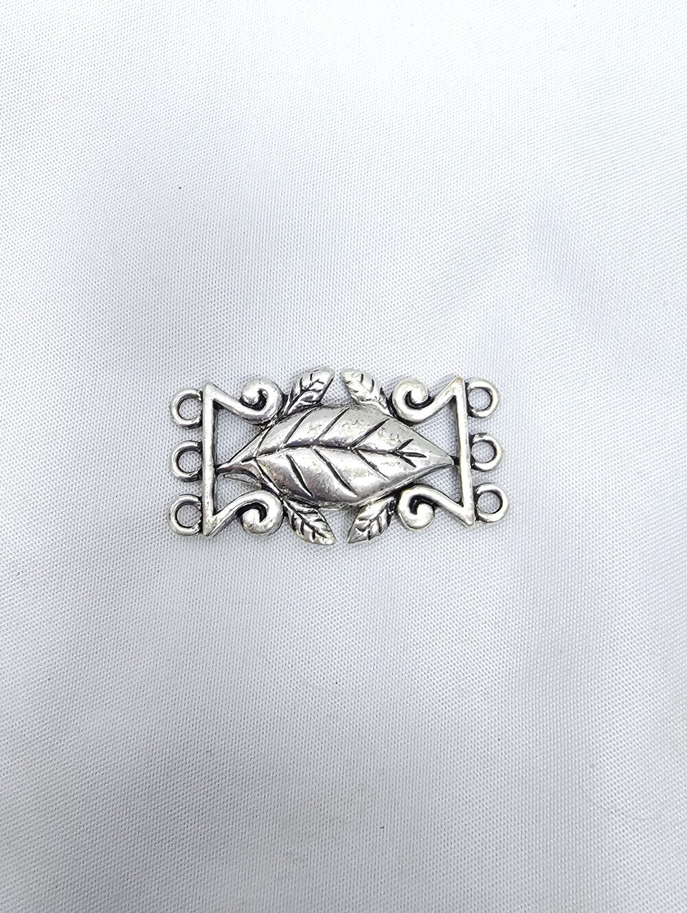 Silver Leaf Multi-Strand Bracelet Connector - Silver Tone